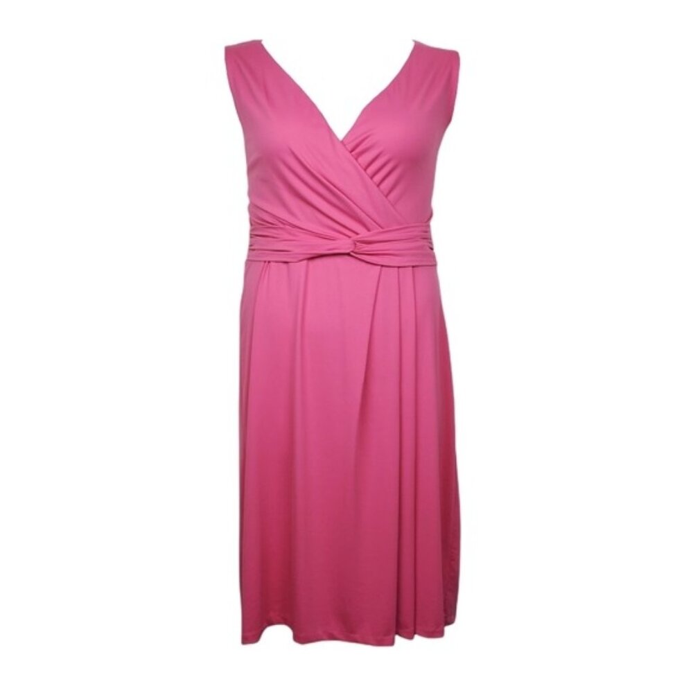 Talbots Womens Sleeveless Pink V-Neck Twist Knot Midi Dress Size 12 NWT